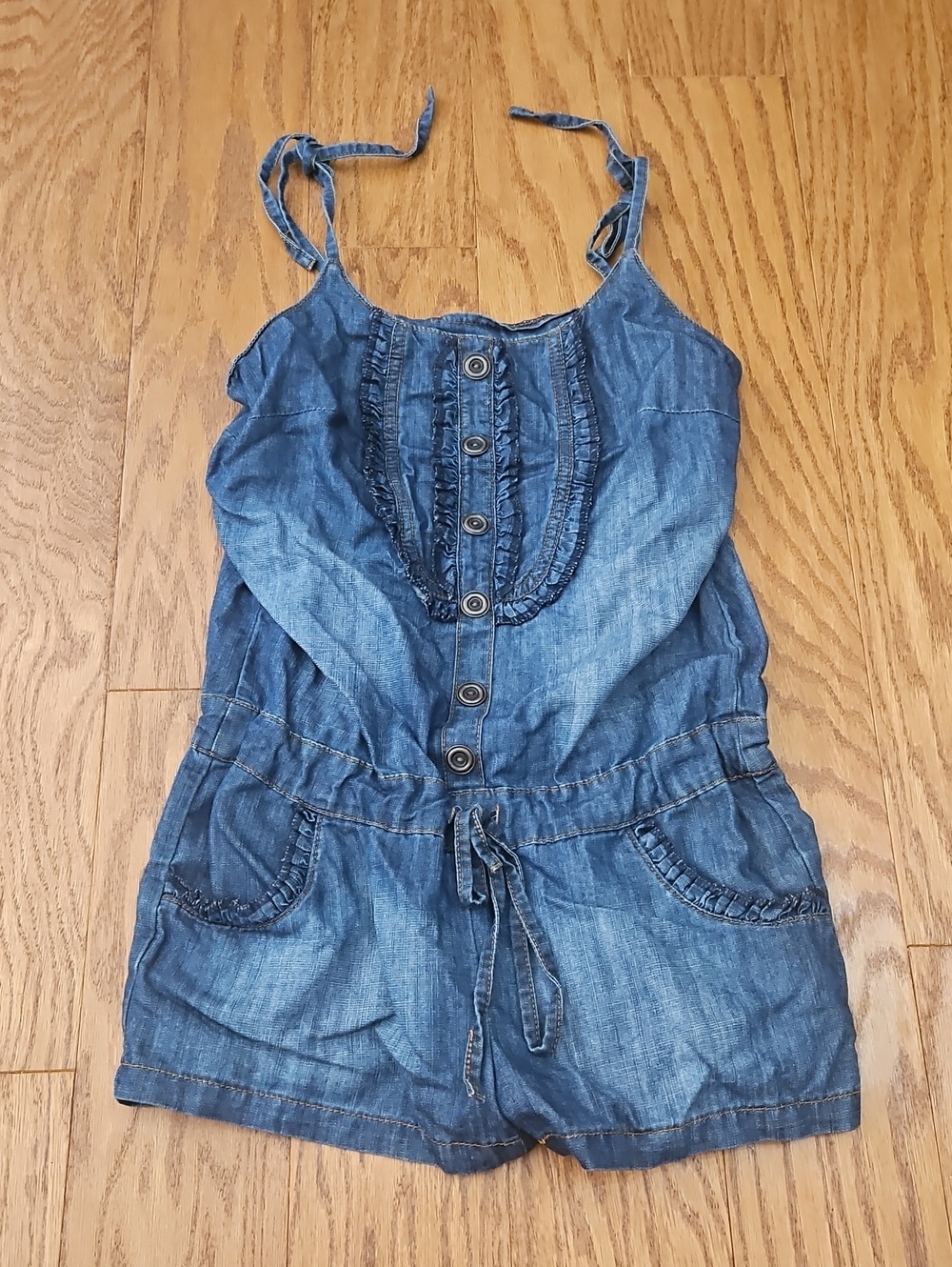 Decree Blue Denim Ruffle Romper - Size Medium